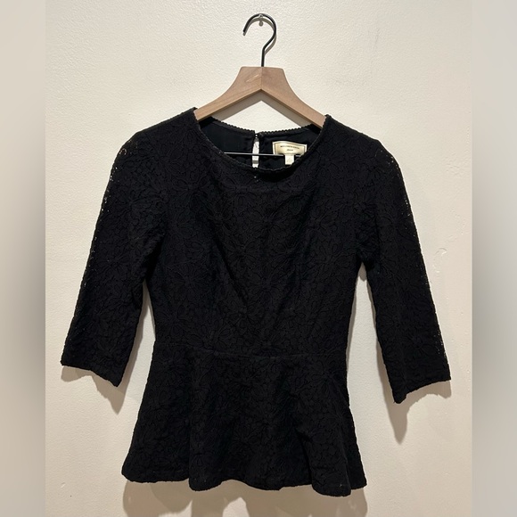 Moulinette Soeurs by Anthropologie Black Lace Peplum Top - Women’s Size 2 - Picture 1 of 7